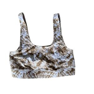 NWT JENNI Women M Neutral Brown & White Tie-Dye Sports Bra Top yoga gym running